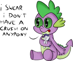 Size: 1000x834 | Tagged: safe, artist:chibi95, derpibooru import, rarity, spike, blatant lies, crush plush, female, hilarious in hindsight, interspecies, male, plushie, rarity plushie, shipping, solo, sparity, straight, toy