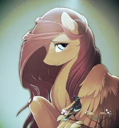 Size: 1008x1080 | Tagged: artist:antiander, artist:shawnyall, bird, derpibooru import, edit, fluttershy, safe, solo, twig