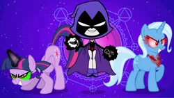 Size: 1920x1080 | Tagged: safe, artist:adcoon, derpibooru import, trixie, twilight sparkle, twilight sparkle (alicorn), alicorn, pony, alicorn amulet, dark magic, female, magic, magic abuse, mare, raven (teen titans), sombra eyes, teen titans, teen titans go, xk-class end-of-the-world scenario