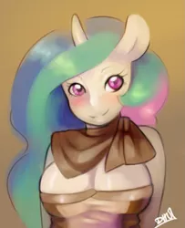 Size: 953x1172 | Tagged: ambiguous facial structure, anthro, artist:dhui, breasts, busty princess celestia, cleavage, derpibooru import, female, princess celestia, safe, solo