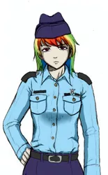 Size: 356x574 | Tagged: air force, artist:asdf314159265, clothes, derpibooru import, garrison, gintama, human, humanized, korean, military, military uniform, rainbow dash, safe, solo, style emulation, uniform