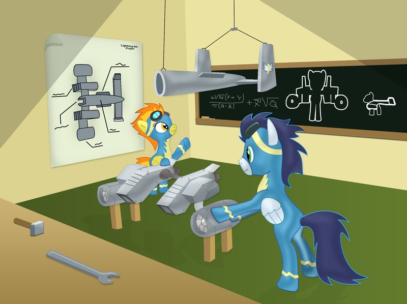 Size: 1280x956 | Tagged: aircraft, artist:gigasparkle, building, chalkboard, derpibooru import, jet, plane, safe, soarin', spitfire, war thunder, wrench