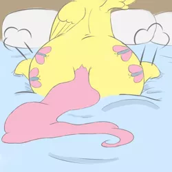 Size: 1000x1000 | Tagged: source needed, suggestive, artist:askcanadash, derpibooru import, fluttershy, pegasus, pony, bed, both cutie marks, butt, chubby, female, flutterbutt, mare, my massive pony thread, plot, pomf, sitting, solo, squishy, wide hips