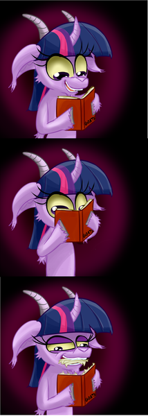 Size: 800x2238 | Tagged: artist:senx, book, comic, derpibooru import, goat, goatified, safe, species swap, that pony sure does love books, twigoat, twilight sparkle