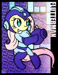 Size: 900x1165 | Tagged: artist:psyguy, crossover, derpibooru import, fluttershy, megaman, megamare, safe, solo