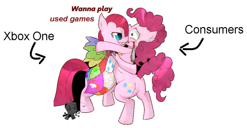 Size: 1037x539 | Tagged: artist:lunaticlily13, cutie mark dress, derpibooru import, duality, fanfic:cupcakes, grimdark, meta, pinkamena diane pie, pinkie pie, xbox one