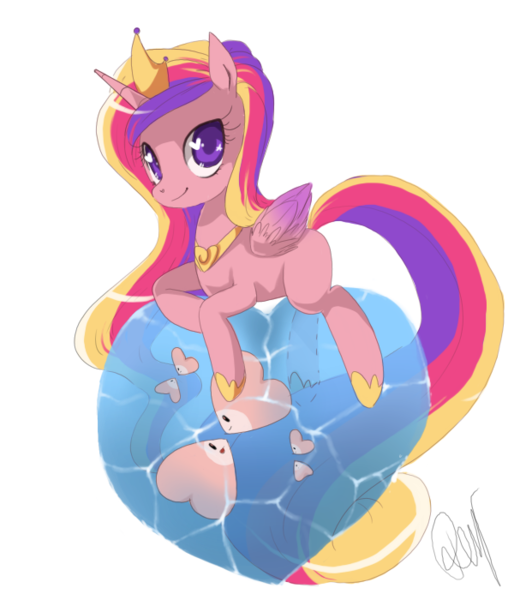 Size: 600x700 | Tagged: dead source, safe, artist:loyaldis, derpibooru import, princess cadance, alicorn, luvdisc, pony, blank flank, female, heart, pokémon, solo, water, wingding eyes