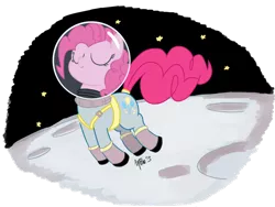 Size: 1024x768 | Tagged: safe, artist:aa, derpibooru import, pinkie pie, earth pony, pony, astronaut, hopping, moon, solo, space, spacesuit