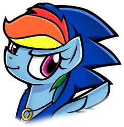 Size: 462x474 | Tagged: artist:realorunan0459, bust, clothes, cosplay, costume, crossover, derpibooru import, hoodie, jewelry, necklace, portrait, rainbow dash, ring, safe, simple background, smiling, smirk, solo, sonic channel, sonic the hedgehog, sonic the hedgehog (series), style emulation, transparent background, yuji uekawa style