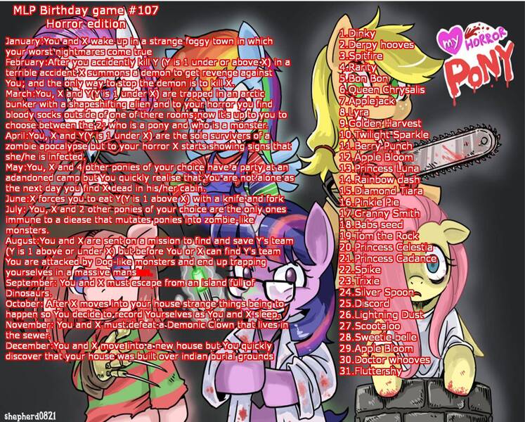 Size: 1400x1125 | Tagged: apple bloom, applejack, babs seed, berry punch, berryshine, birthday game, bon bon, carrot top, cutie mark crusaders, derpibooru import, derpy hooves, diamond tiara, dinky hooves, discord, doctor whooves, exploitable meme, fluttershy, golden harvest, granny smith, grimdark, horror, lightning dust, lyra heartstrings, mane seven, mane six, meme, pinkie pie, princess cadance, princess celestia, princess luna, queen chrysalis, rainbow dash, rarity, scootaloo, silver spoon, spike, spitfire, sweetie belle, sweetie drops, text, time turner, tom, trixie, twilight sparkle