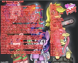 Size: 1400x1125 | Tagged: apple bloom, applejack, babs seed, berry punch, berryshine, birthday game, bon bon, carrot top, cutie mark crusaders, derpibooru import, derpy hooves, diamond tiara, dinky hooves, discord, doctor whooves, exploitable meme, fluttershy, golden harvest, granny smith, grimdark, horror, lightning dust, lyra heartstrings, mane seven, mane six, meme, pinkie pie, princess cadance, princess celestia, princess luna, queen chrysalis, rainbow dash, rarity, scootaloo, silver spoon, spike, spitfire, sweetie belle, sweetie drops, text, time turner, tom, trixie, twilight sparkle