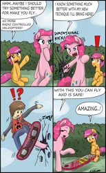 Size: 1891x3060 | Tagged: artist:ciriliko, back to the future, comic, creeper, crossover, derpibooru import, dimensional cracks, dimensional kick, fourth wall, hoverboard, marty mcfly, pinkie being pinkie, pinkie pie, safe, scootaloo, zas