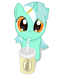 Size: 1158x1447 | Tagged: safe, artist:negasun, derpibooru import, lyra heartstrings, pony, unicorn, :3, cute, drink, drinking, female, filly, filly lyra, looking at you, lyrabetes, simple background, smoothie, solo, starry eyes, transparent background, wingding eyes, younger