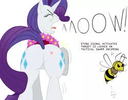 Size: 2016x1576 | Tagged: suggestive, artist:bsting, derpibooru import, rarity, bee, hornet, insect, pony, unicorn, wasp, bee fetish, bee sting, butt, cutie mark, eyes closed, female, flower, horn, literal butthurt, mare, open mouth, pain, plot