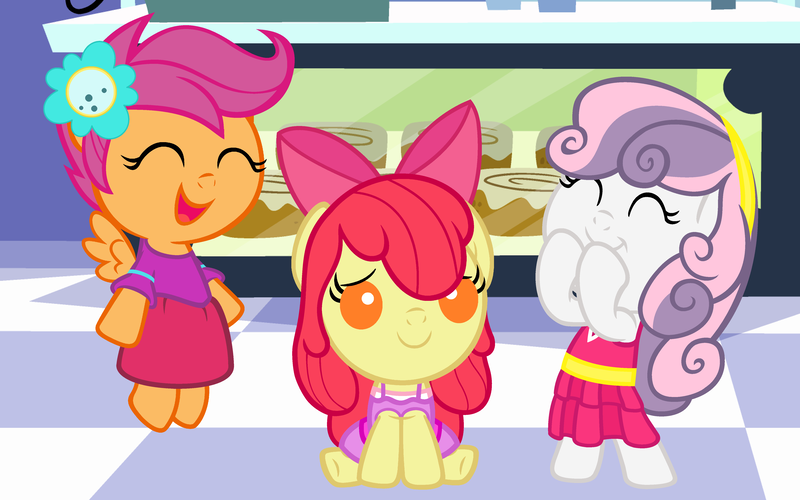 Size: 4800x3000 | Tagged: safe, artist:beavernator, derpibooru import, apple bloom, scootaloo, sweetie belle, ponified, anthro, pony, equestria girls, equestria girls (movie), absurd resolution, adorabloom, age regression, applebetes, baby, baby apple bloom, baby belle, baby pony, baby scootaloo, bipedal, cake, clothes, cute, cutealoo, cutie mark crusaders, diasweetes, dress, equestria girls outfit, equestria girls ponified, fall formal outfits, female, filly, flying, foal, food, scootaloo can fly, sweet dreams fuel, vector, younger