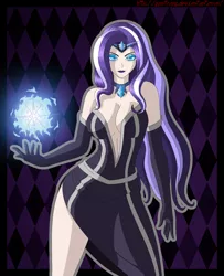 Size: 1300x1600 | Tagged: absolute cleavage, artist:zantyarz, bare shoulders, breasts, busty nightmare rarity, cleavage, derpibooru import, female, human, humanized, idw, magic, nightmare rarity, solo, solo female, suggestive