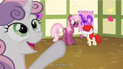 Size: 854x481 | Tagged: caption, cheerilee, derpibooru import, edit, edited screencap, hearts and hooves day, hearts and hooves day (episode), meme, pin the heart on the pony, ponyville schoolhouse, safe, screencap, sweetie belle, twist, youtube caption