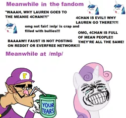 Size: 754x708 | Tagged: 4chan, cup, derpibooru import, drama, drink, exploitable meme, meme, meta, /mlp/, safe, shining armor, straw, super mario bros., sweetie belle, text, waluigi, whining armor, your tears are delicious