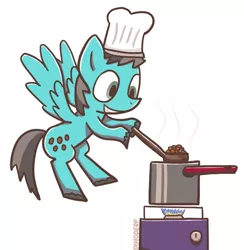 Size: 834x856 | Tagged: safe, artist:dinoderp, derpibooru import, oc, unofficial characters only, pegasus, pony, beans, chef's hat, cooking, food, hat, pot, solo