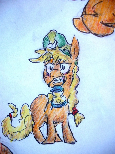 Size: 2448x3264 | Tagged: applejack, artist:394vikingpinkiepie, derpibooru import, mouth hold, safe, solo, traditional art