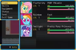 Size: 640x416 | Tagged: artist:ponett, derpibooru import, fluttershy, game, rainbow dash, safe, super lesbian horse rpg, twilight sparkle