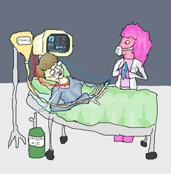 Size: 737x753 | Tagged: anthro, artist:crystals1986, bed, crying, crystal, derpibooru import, doctor, electrocardiogram, glasses, hand, hospital, human, mask, oc, pinkie pie, quality, safe, self insert, sick, wat, why, wtf