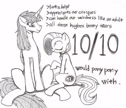 Size: 500x425 | Tagged: alicorn, artist:wootmaster, derpibooru import, grayscale, lauren faust, /mlp/, monochrome, oc, oc:fausticorn, oc:tracy cage, safe, unofficial characters only