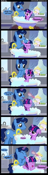 Size: 1000x3600 | Tagged: artist:coltsteelstallion, bath, comic, cute, derpibooru import, duckface, female, filly, night light, pouting, safe, tower of pimps, twiabetes, twilight sparkle, wet, wet mane