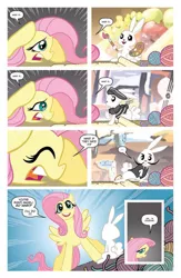 Size: 900x1384 | Tagged: angel bunny, artist:tonyfleecs, beret, clothes, comic, derpibooru import, facial hair, fluttershy, hat, idw, knitting, moustache, pablo picasso, paintbrush, painting, safe, salvador dalí, scarf, spoiler:comicm04, surreal