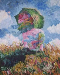 Size: 600x752 | Tagged: artist:sunset80, derpibooru import, g1, impressionism, modern art, painting, parasol (g1), safe, solo, traditional art, umbrella, watermark, windswept mane