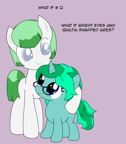 Size: 1248x1427 | Tagged: age progression, age regression, age swap, ask, ask bright eyes, blank flank, derpibooru import, oc, oc:bright eyes, oc:quiltia, role reversal, safe, tumblr, tumblr pony, unofficial characters only