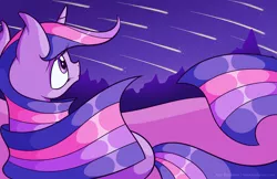 Size: 2975x1925 | Tagged: artist:faikie, derpibooru import, meteor shower, night, safe, solo, twilight sparkle, windswept mane