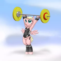 Size: 700x700 | Tagged: safe, artist:drjavi, derpibooru import, ponified, pegasus, pony, armpits, barbell, bipedal, cute, lifting, pixie cut, samantha wright, solo, weight lifting, weights