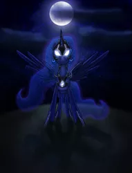 Size: 1147x1500 | Tagged: artist:myhysteria, derpibooru import, glowing eyes, moon, princess luna, safe, solo