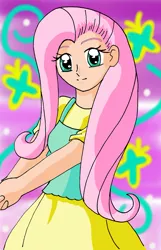 Size: 1095x1699 | Tagged: artist:reina-del-caos, derpibooru import, fluttershy, human, humanized, safe, solo