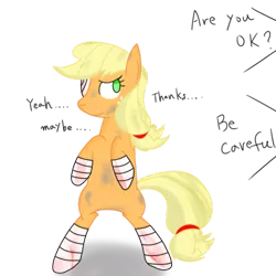 Size: 500x500 | Tagged: semi-grimdark, derpibooru import, applejack, pony, ask-houtai-applejack, askgulltyagu, bipedal, clothes, socks, solo, striped socks