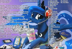 Size: 1084x737 | Tagged: safe, derpibooru import, lyra heartstrings, princess luna, vinyl scratch, alicorn, pony, sea pony, friendship is magic, birthday game, controller, exploitable meme, headphones, headset, looking at you, meme, mobile phone, my little pony, phone, prone, rarityfan87, seaponified, seapony lyra, smartphone, species swap, spread wings, text, video game, wings