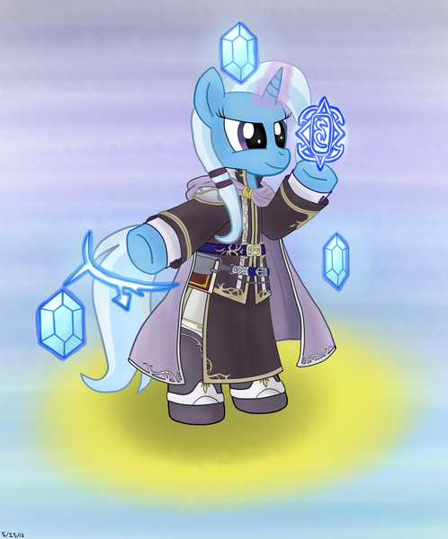 Size: 1231x1483 | Tagged: safe, artist:theculturewarrior, derpibooru import, trixie, pony, bipedal, fire emblem, fire emblem: the blazing blade, magic, parody, pent, solo