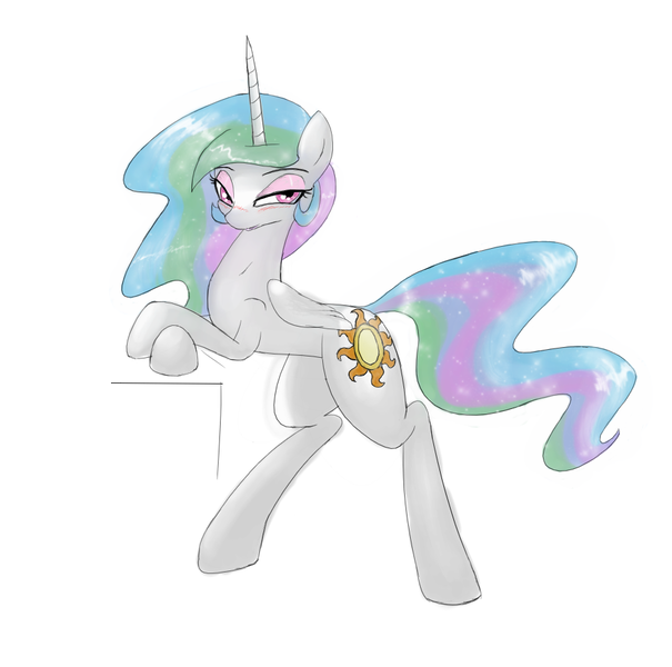 Size: 944x936 | Tagged: artist:defective, bedroom eyes, blushing, derpibooru import, princess celestia, safe, solo