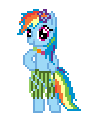 Size: 93x123 | Tagged: safe, artist:robokitty, derpibooru import, rainbow dash, pegasus, pony, animated, bipedal, clothes, dancing, female, flower, flower in hair, grass skirt, hawaiian flower in hair, hula, huladash, lei, mare, pixel art, simple background, skirt, solo, sprite, transparent background