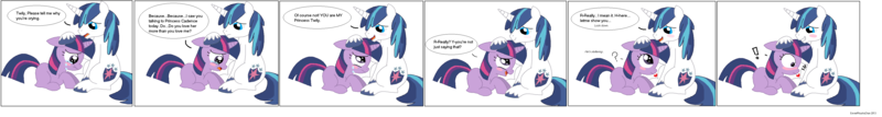 Size: 4204x560 | Tagged: artist:eeveepikachuchan, blushing, brother and sister, colt, comic, crying, derpibooru import, erection, female, filly, heart, implied erection, implied foalcon, incest, infidelity, male, penis, scrunchy face, shining armor, shiningsparkle, shipping, siblings, straight, suggestive, twicest, twilight sparkle