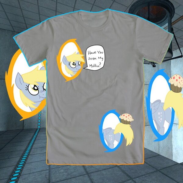 Size: 894x894 | Tagged: safe, artist:itsaaudraw, derpibooru import, derpy hooves, pegasus, pony, clothes, female, mare, portal, portal (valve), shirt, solo, t-shirt