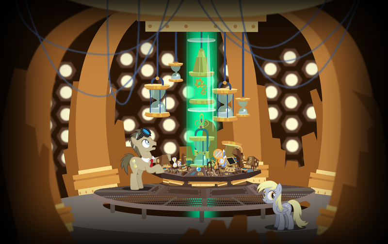 Size: 5593x3521 | Tagged: safe, artist:trotsworth, derpibooru import, derpy hooves, doctor whooves, time turner, pegasus, pony, absurd resolution, doctor who, female, hourglass, mare, scrunchy face, tardis, vector, wallpaper