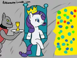 Size: 1280x960 | Tagged: 30 minute art challenge, artist:asksaturnstar, derpibooru import, diamond dog, rarity, rover, safe, throne