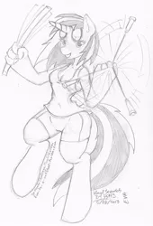 Size: 500x735 | Tagged: anthro, artist:evangle, derpibooru import, glowstick, safe, solo, traditional art, vinyl scratch