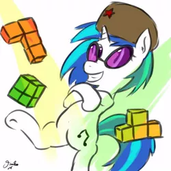 Size: 500x500 | Tagged: artist:osakaoji, dancing, derpibooru import, hat, safe, solo, tetris, ushanka, vinyl scratch