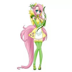 Size: 3240x3240 | Tagged: archery, artist:hotokotenshi, bow (weapon), derpibooru import, eared humanization, fluttershy, human, humanized, nail polish, rpg, safe, skinny, solo, tailed humanization, weapon, winged humanization, wings