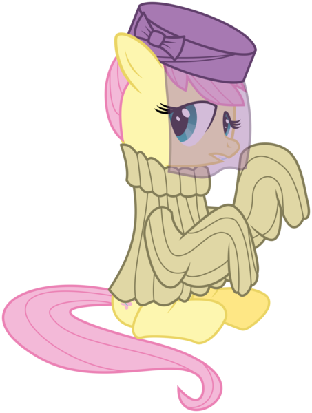 Size: 4525x6000 | Tagged: absurd resolution, alternate hairstyle, artist:masem, bottomless, clothes, derpibooru import, fluttershy, hat, idw, idw showified, partial nudity, safe, simple background, solo, sweater, sweatershy, transparent background, vector, veil