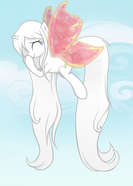 Size: 500x700 | Tagged: artist:celerypony, bucking, crying, cute, derpibooru import, dreams, flying, happy, long mane, long tail, magic, oc, oc:celery, safe, solo, unofficial characters only, wings