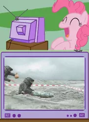 Size: 437x600 | Tagged: bomb, bomb squad, derpibooru import, exploitable meme, incoming prank, meme, obligatory pony, paper bag, pinkie pie, prank, safe, tv meme, weapon